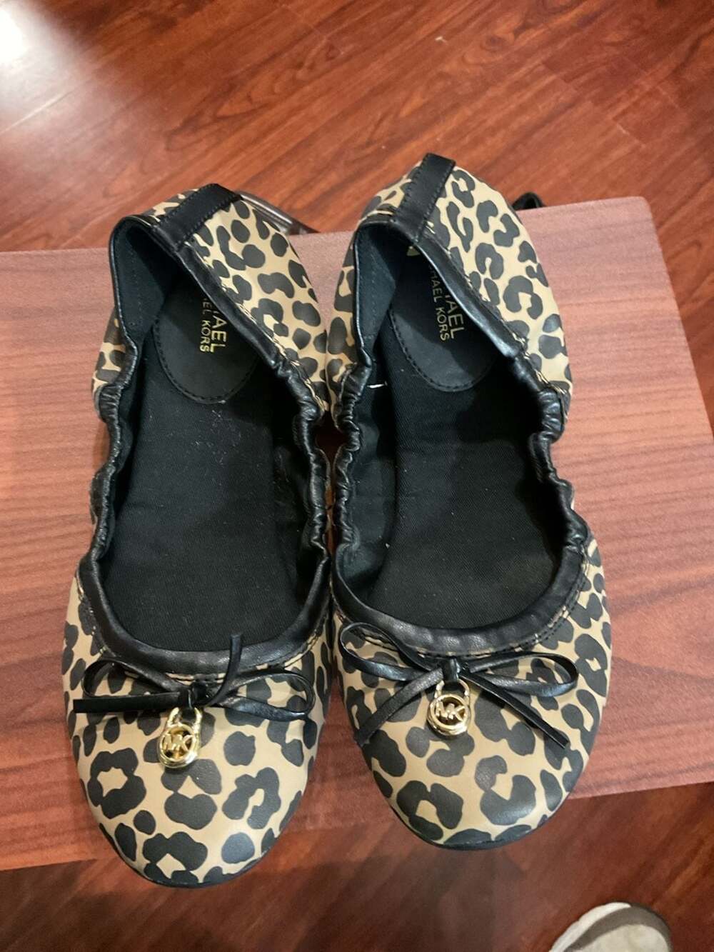 Michael Kors Leopard Print Ballet Flats with Gold MK Charm